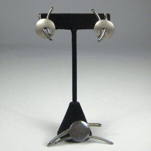 Set 3 Earrings Broach 2.4 Inch Vintage Sterling Silver 925 Mid-century Modern FL